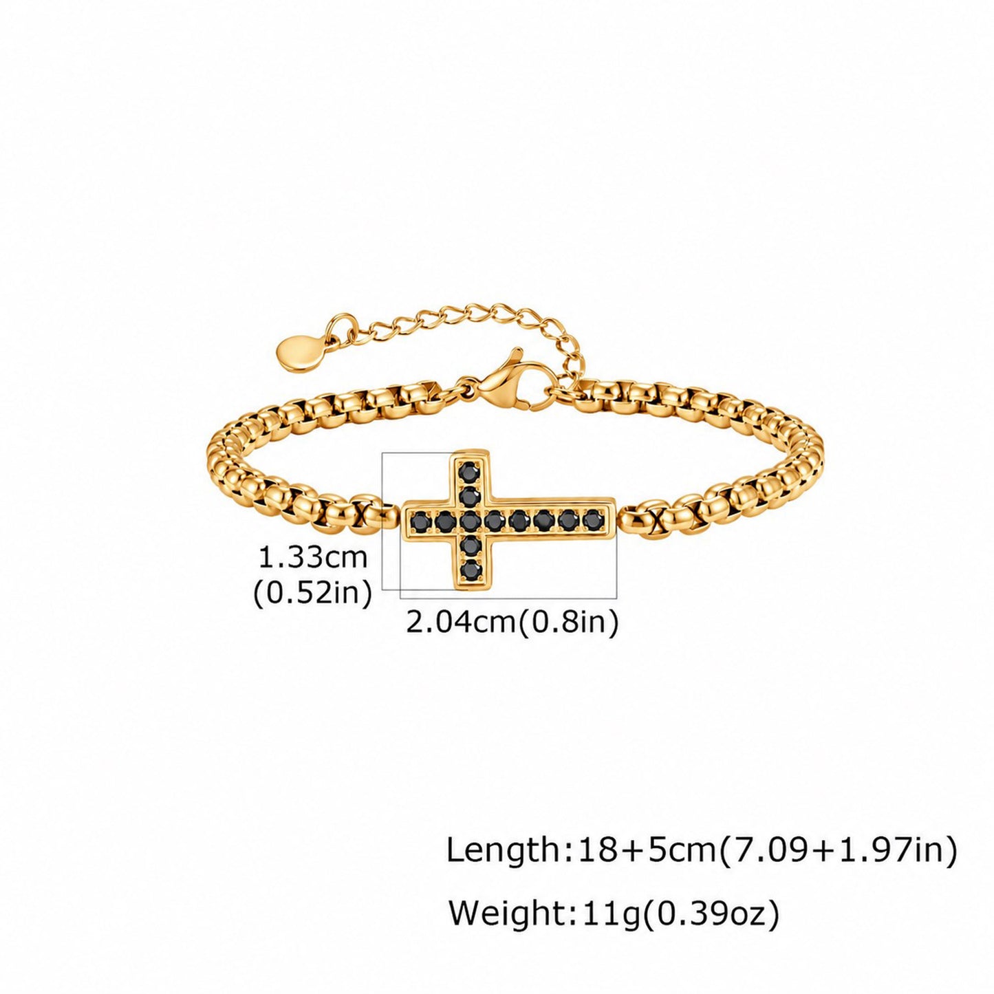 Kemstone Stainless Steel Cross Bracelet for Men Black Cubic Zirconia Box Chain BR-2766