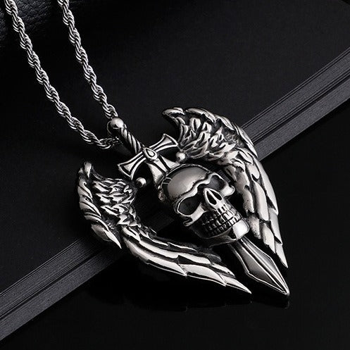 Kemstone Titanium Steel Skull Wing Sword Pendant Necklace for Men KP80019-BD
