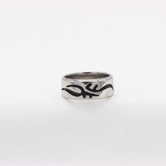 Vintage Gothic Totem Titanium Steel Ring for Men – 8mm Silver | Kemstone R1791