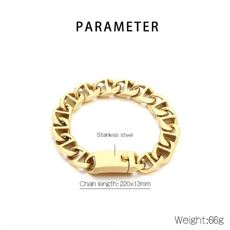 Kemstone Cuban Bracelet for Men Titanium Steel Wide Smooth Geometric Links Gold Silver KB209641-KJX