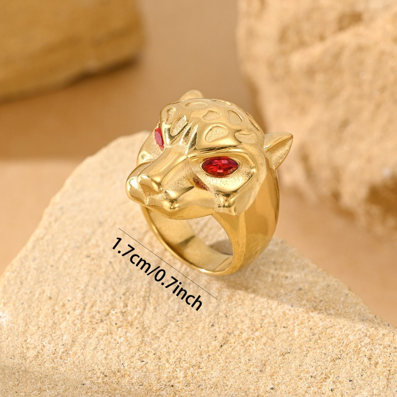 Kemston Leopard Head Ring for Men Stainless Steel Red Green Cubic Zirconia Stone Eyes TR0533