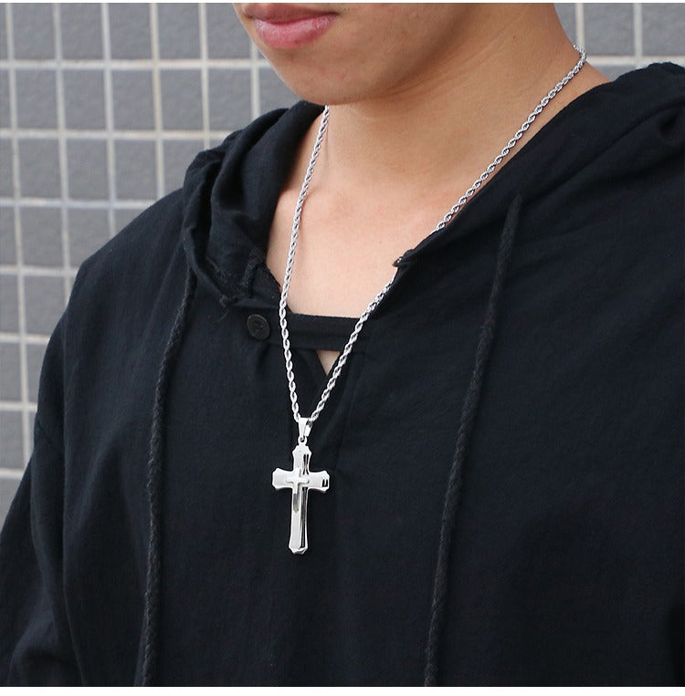 Collana con ciondolo a croce in acciaio inossidabile Kemstone per uomo - Design geometrico moderno, resistente all'uso quotidiano KP96964