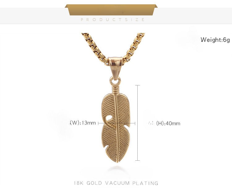 Kemstone Hollow Feather Pendant – Retro Titanium Steel Necklace for Men, Lightweight Hiphop Streetwear Jewelry KP77755-K