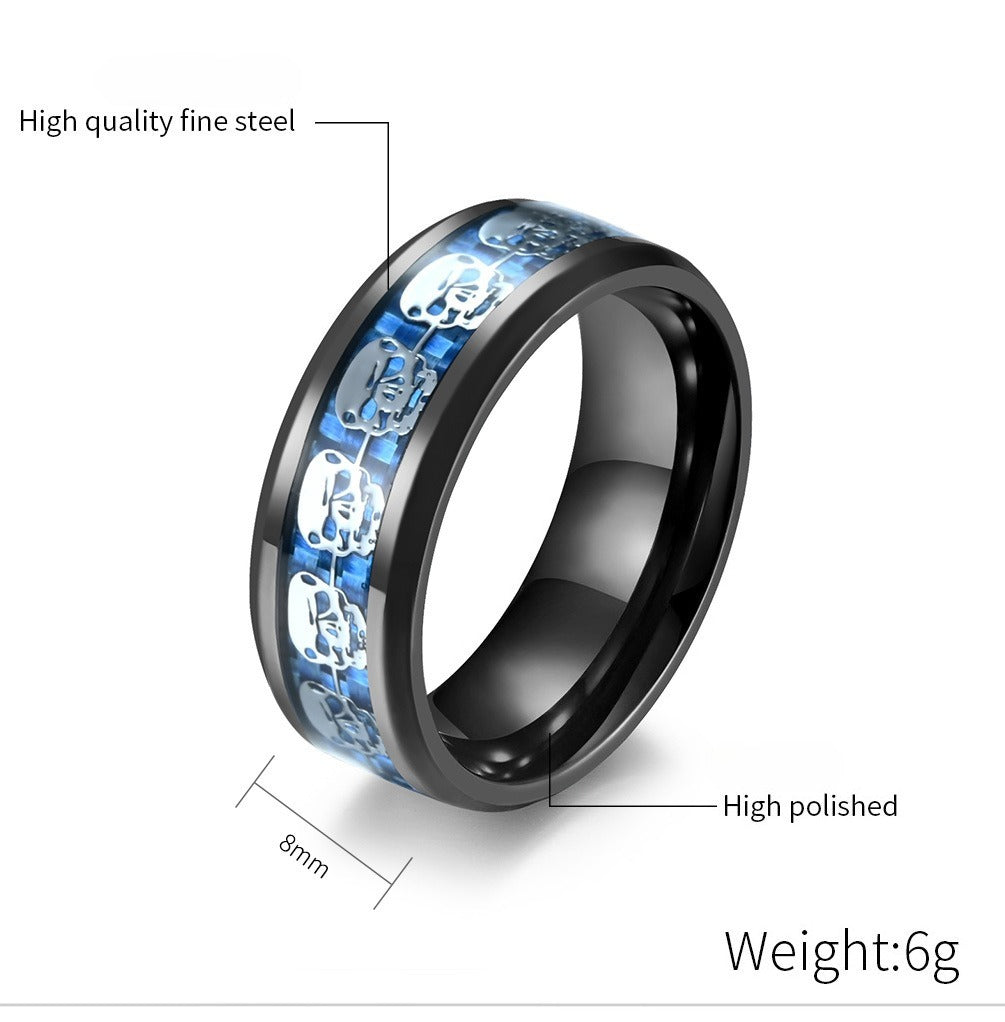 Kemstone  Stainless Steel Carbon Fiber Skull Ring for Men K-R439