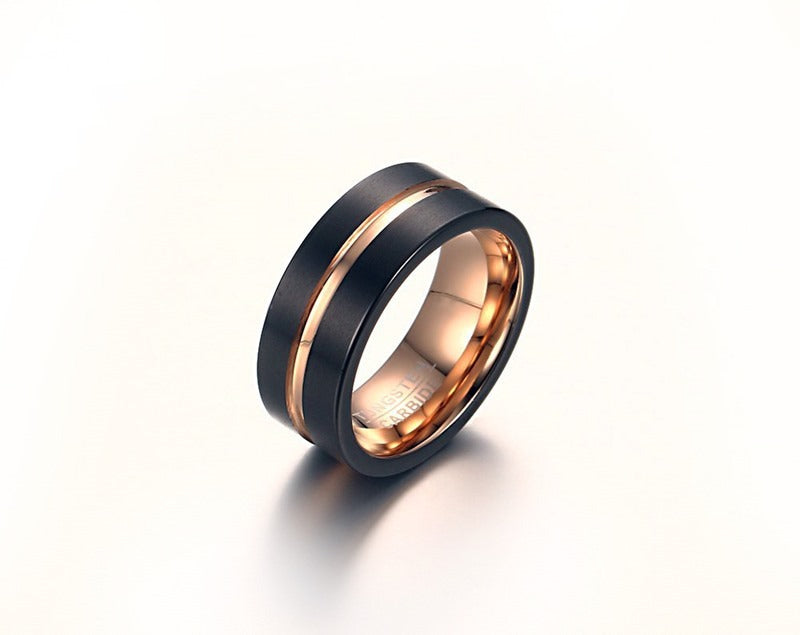 Men’s Tungsten Carbide Ring – Black Groove Design | Heavyweight Gothic Street Style TCR-038