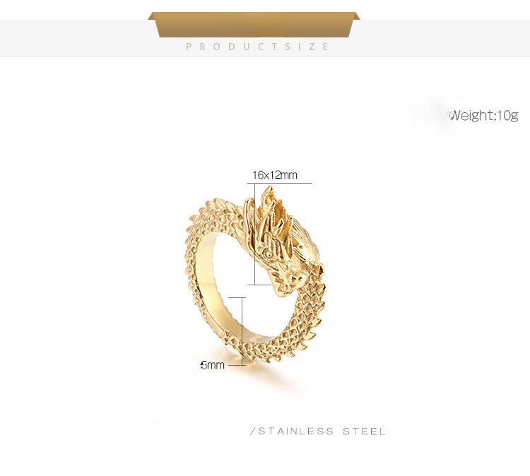 Kemstone Stainless Steel Bold Dragon Head Ring - Adjustable Open-End Ring for Men, Ethnic Retro Jewelry for Everyday Wear KR53285-K