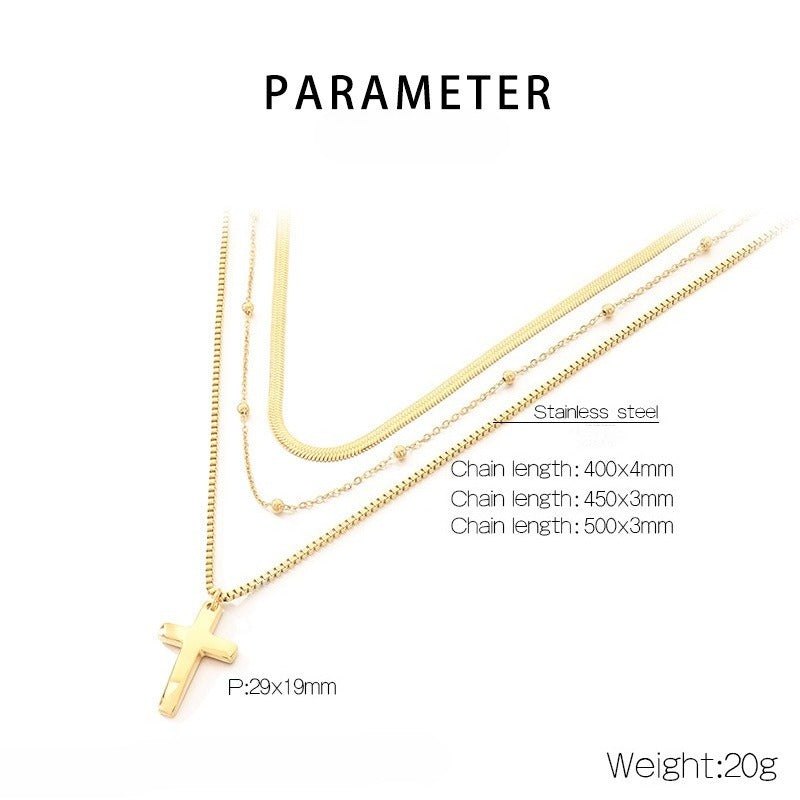 Kemstone Titanium Steel Cross Pendant Multi Chain Necklace Snake Chain Box Chain for Men & Women Gold Silver KN292221-Z