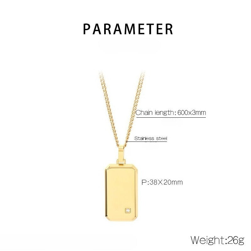 Kemstone Titanium Steel Tag Pendant Necklace for Men Minimalist Rectangular Cubic Zirconia KN301519-KFC