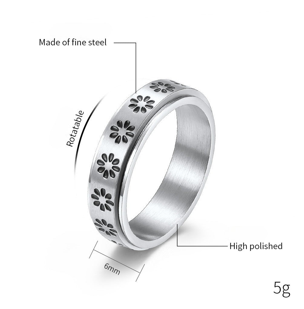 Kemstone Flower Spinner Ring Stainless Steel Rotating Band for Men & Women K-R633