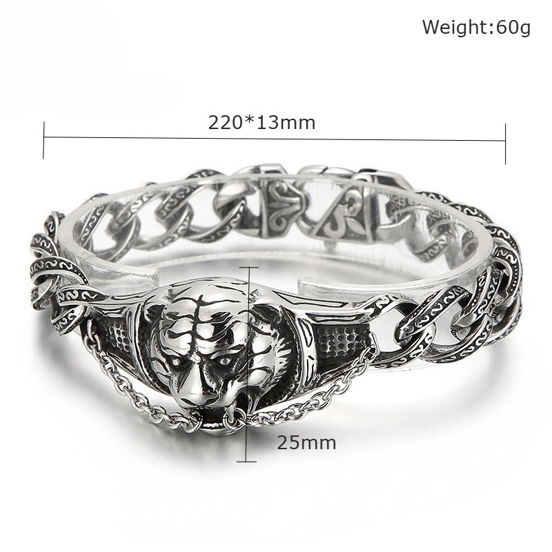 Kemstone Titanium Steel Engraved Tiger Head Cuff Bracelet for Men KB152593-KJX