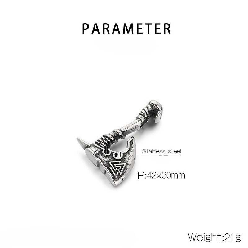 Kemstone Viking Axe Pendant Necklace Titanium Steel Wolf Head Celtic Knot Style for Men Silver KP117026-LU