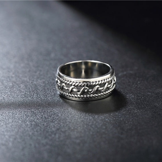 Kemstone Rope Edge Chain Link Ring for Men Titanium Steel R0921
