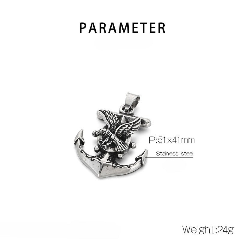 Kemstone Anchor Pendant Necklace Titanium Steel Nautical Wheel Skull Cross Design for Men Silver KP117037-LU