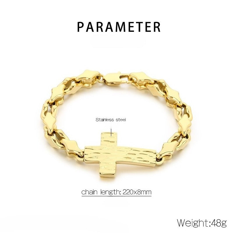 Kemstone Cross Bracelet for Men Titanium Steel Hammered Texture Gold Silver Black KB211655-KFC