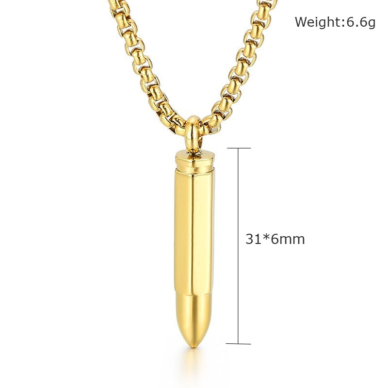 Kemstone Men’s Titanium Steel Bullet Pendant Necklace Minimalist KP99569-KFC