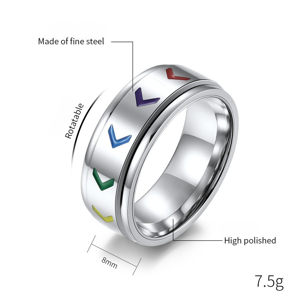 Kemstone Stainless Steel Rainbow Arrow Spinner Ring for Men K-R601
