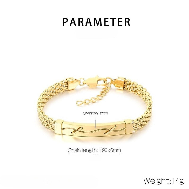 Kemstone ID Bar Bracelet for Men Curved Plate Titanium Steel Mesh Chain KB212804-KFC