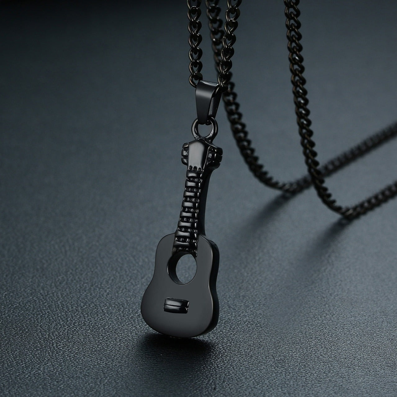 Kemston Guitar Pendant Necklace for Men & Women Titanium Steel Hidden Compartment PN-1128