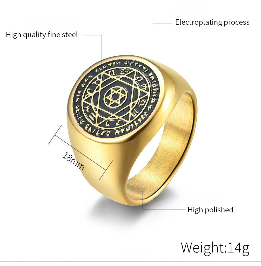 Kemstone Zodiac Pattern Signet Ring for Men Stainless Steel Engraved Detail K-R435