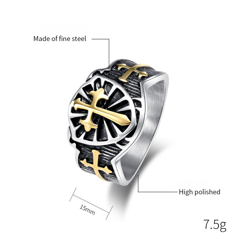Kemstone Stainless Steel Shield Cross Ring for Men K-R681