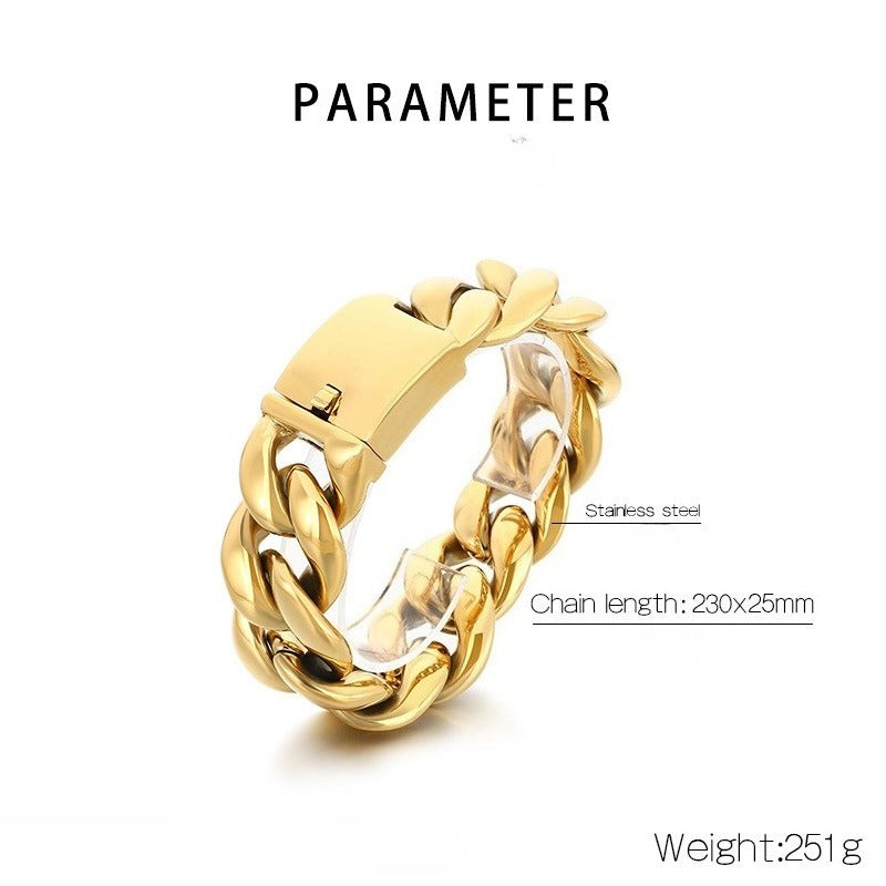 Kemstone Titanium Steel Cuban Chain Bracelet for Men – 25mm High Polish KB204399-KJX