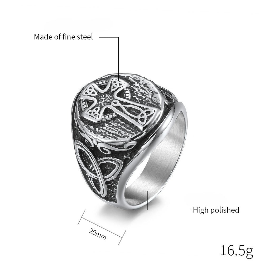 Kemstone Men’s Titanium Steel Celtic Cross Ring – Eternal Knot Design K-R647