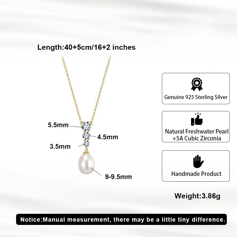 Kemstone 925 Sterling Silver Pearl Drop Necklace for Women Freshwater Pearl Cubic Zirconia Gold Silver GPN98
