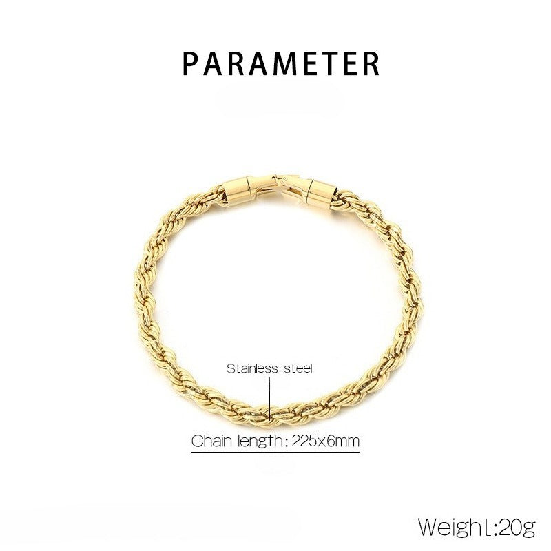 Kemstone Titanium Steel Rope Chain Bracelet & Necklace for Men – Hip Hop Twisted Link, 6 Colors KN299096-KFC