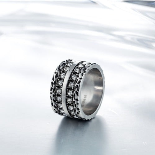 Kemstone Titanium Steel  Wide Vintage Ring for Men Vintage Stone Accent R0262-NK04