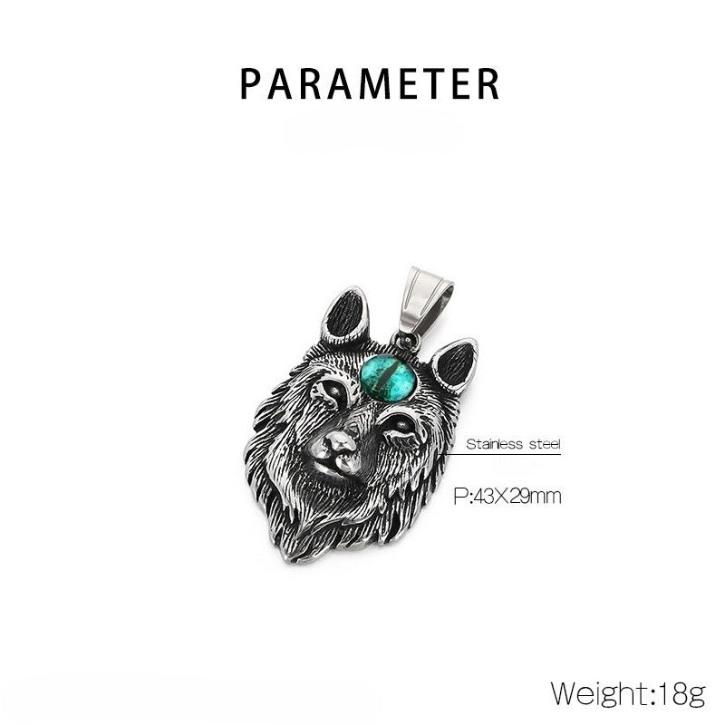 Kemstone Titanium Steel Wolf Head Pendant Necklace for Men – Eye Accent Detail KP117725-LU