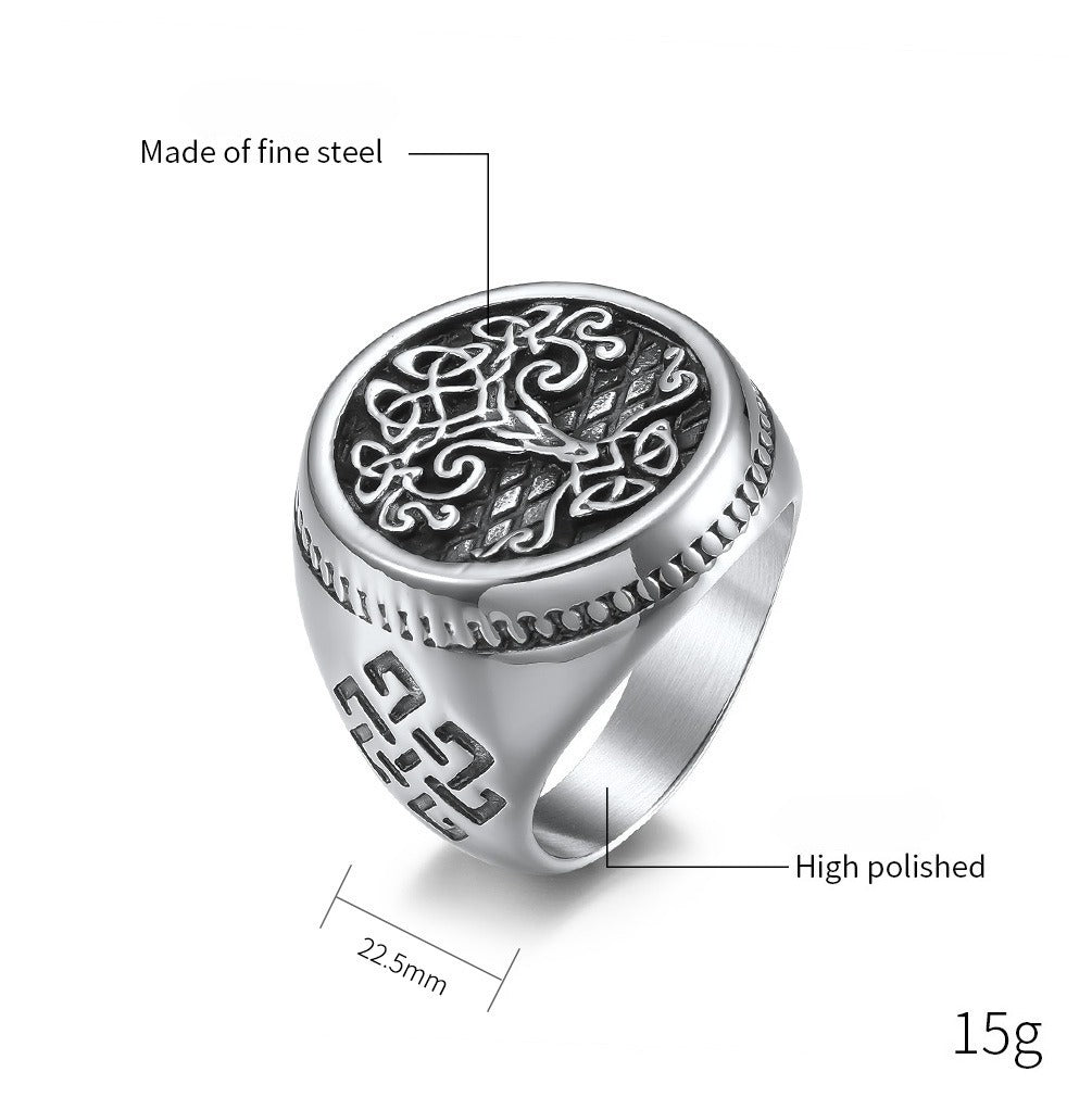Kemstone Stainless Steel Tree of Life Ring for Men – Celtic Norse Style K-R648