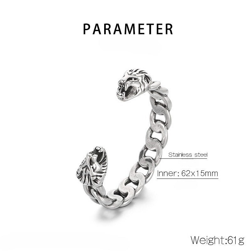 Kemstone Titanium Steel Lion Snake Head Cuff Bracelet for Men Gothic Animal Style KB209337-LU