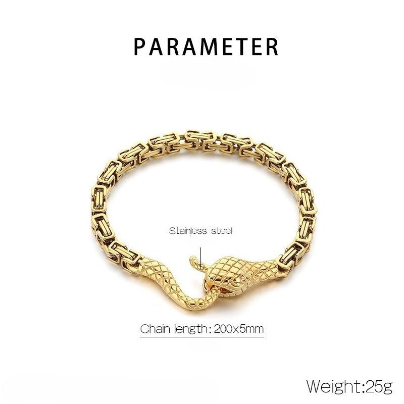 Kemstone Punk Snake Head Chain Bracelet for Men – Titanium Steel 200mm KB203290-Z