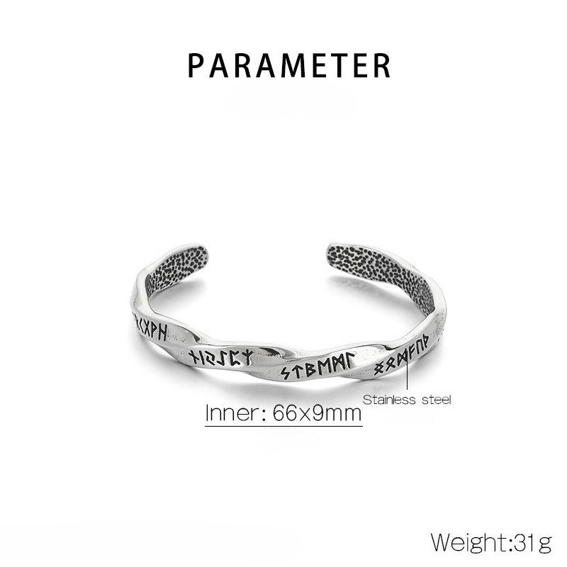 Kemstone Titanium Steel Viking Rune Mobius Open Cuff Bracelet for Men KB209307-LU