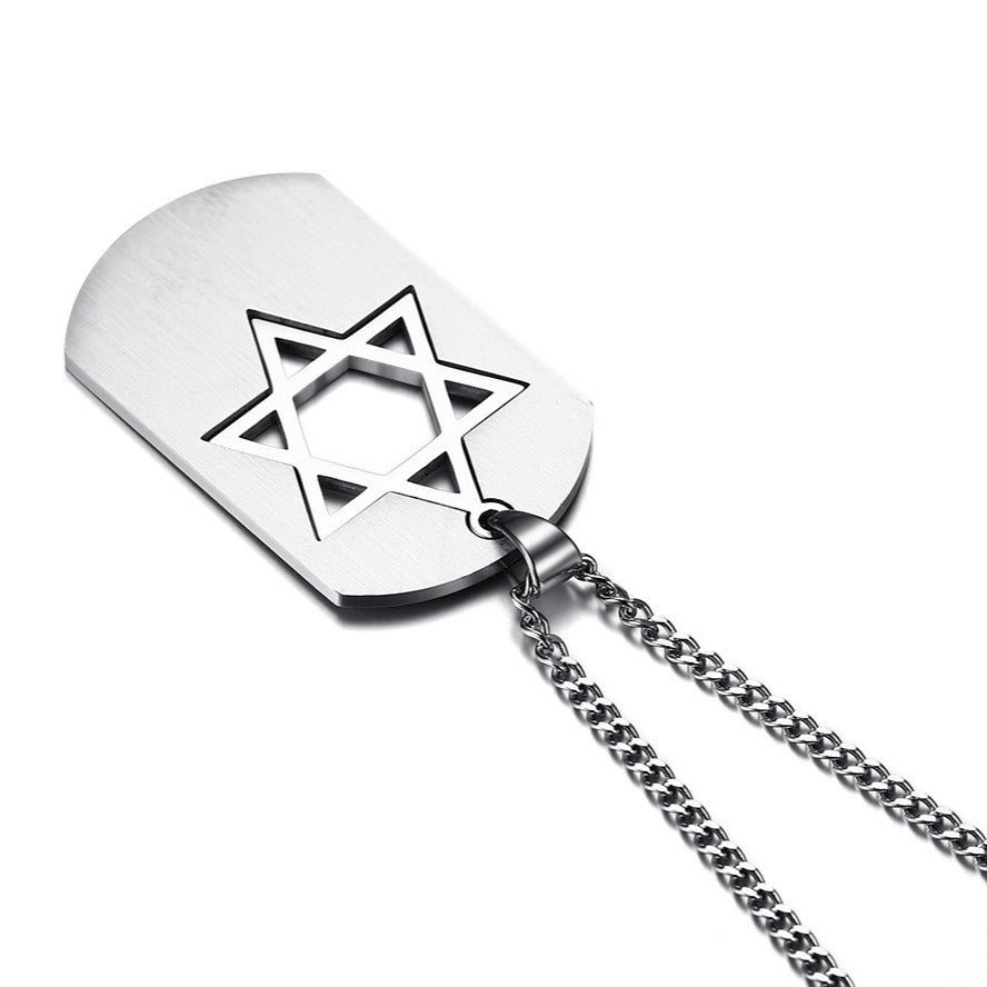 Kemstone Stainless Steel Star Cutout Pendant Necklace for Men Tag Style PN-832S