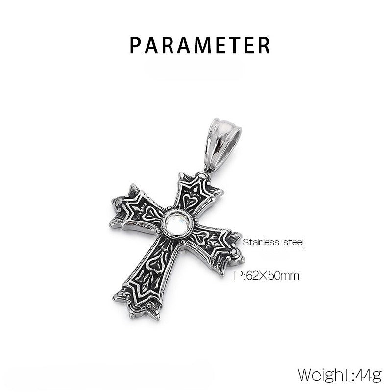 Kemstone Titanium Steel Gothic Cross Pendant Necklace for Men – Heart Cubic Zirconia KP115573-KJX