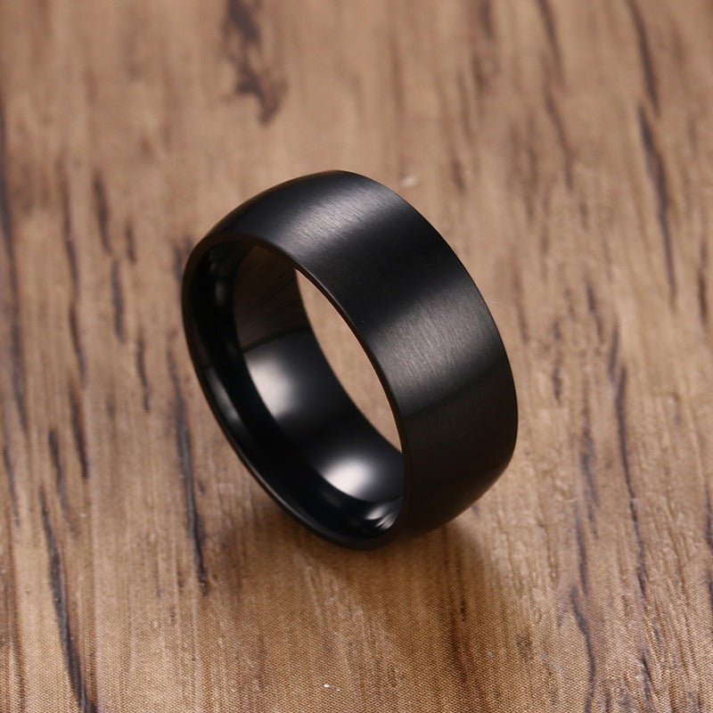 Matte Black Stainless Steel Ring for Men – 8mm Wide Brushed Band | Gothic Street Style R-378B