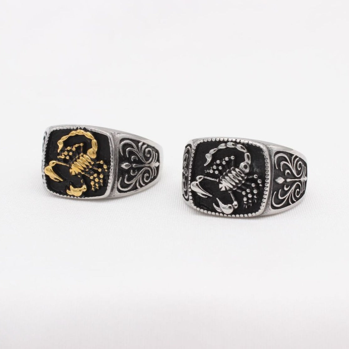 Kemstone Titanium Steel Gothic Scorpion Signet Ring for Men Vintage Design R1717