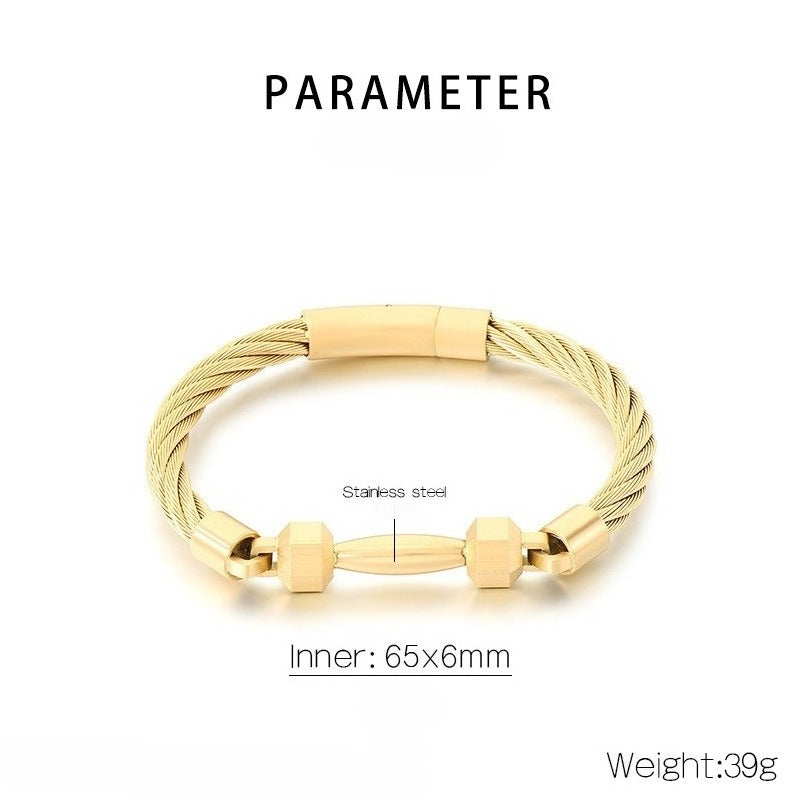Kemstone Titanium Steel Barbell Cable Wire Bracelet for Men – Sporty Design KB210834-KFC