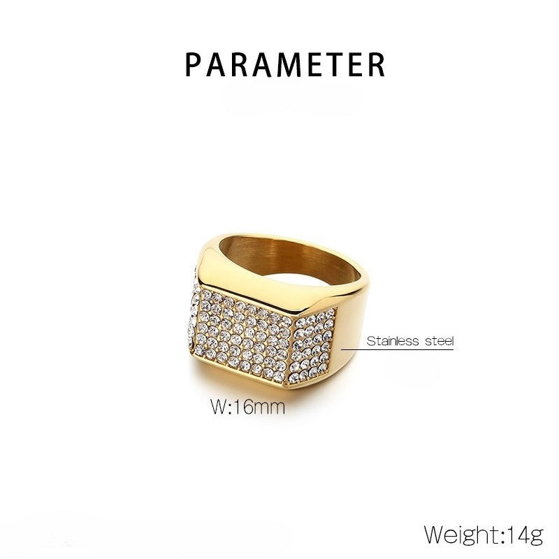 Kemstone Iced Signet Ring Titanium Steel Square Star Rhinestone Hip Hop for Men KR114477-MZOZ