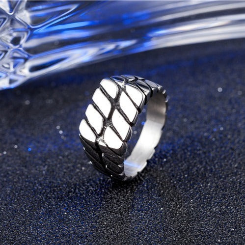 Kemstone Titanium Steel Tread Pattern Ring for Men R0202