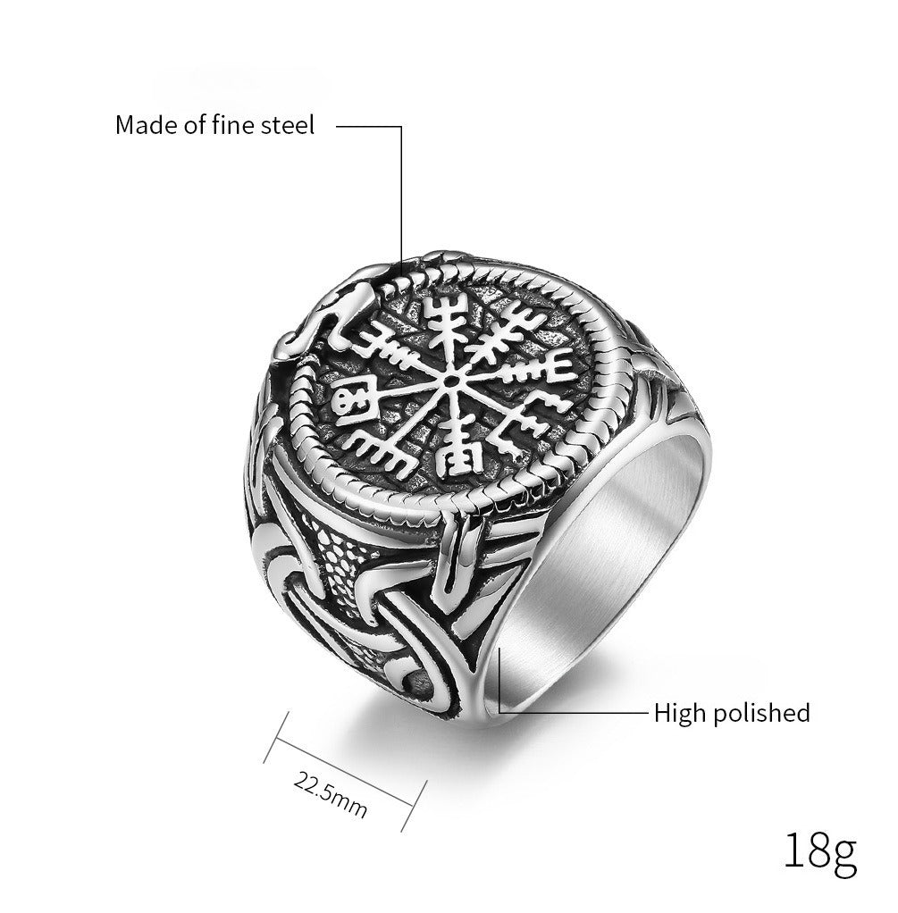 Kemstone Stainless Steel Viking Rune Ring for Men – Vintage Norse K-R652