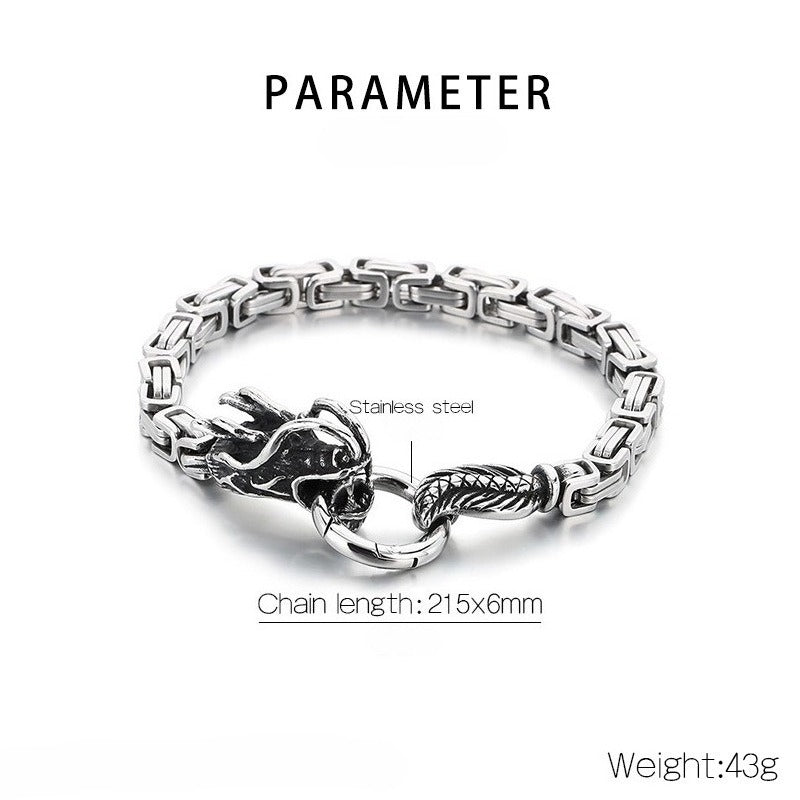 Kemstone Titanium Steel Dragon Head Chain Bracelet – Vintage Imperial Style for Men KB108252-Z