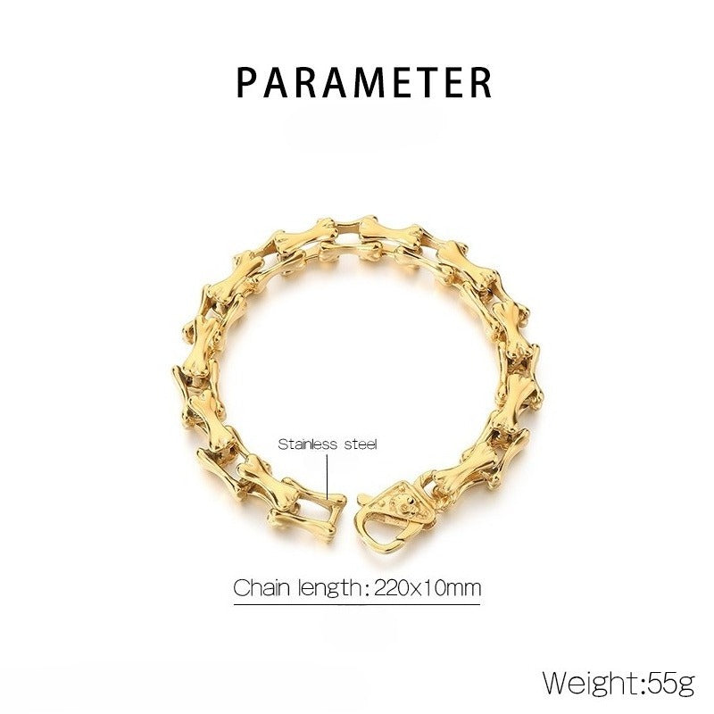 Kemstone Titanium Steel Bone Link Bracelet for Men Vintage Gold Silver KB170270-KJX