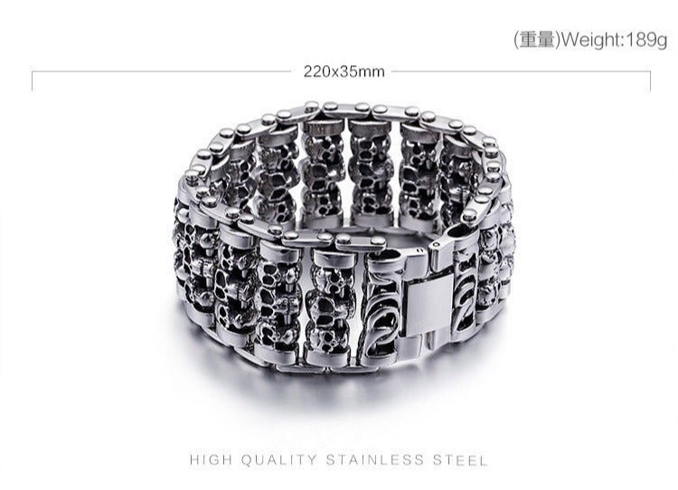 Kemstone Men’s Heavy Skull Chain Bracelet – 35mm Stainless Steel Punk Biker KB76276-BD