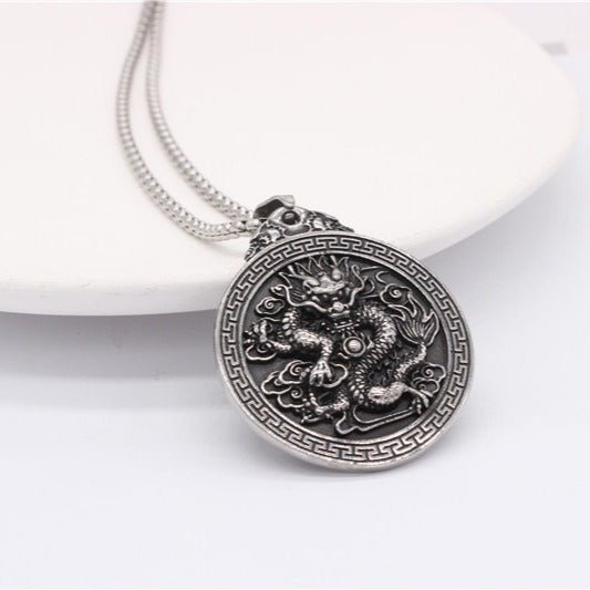 Kemstone Dragon Medallion Pendant Necklace for Men Titanium Steel Relief P1095