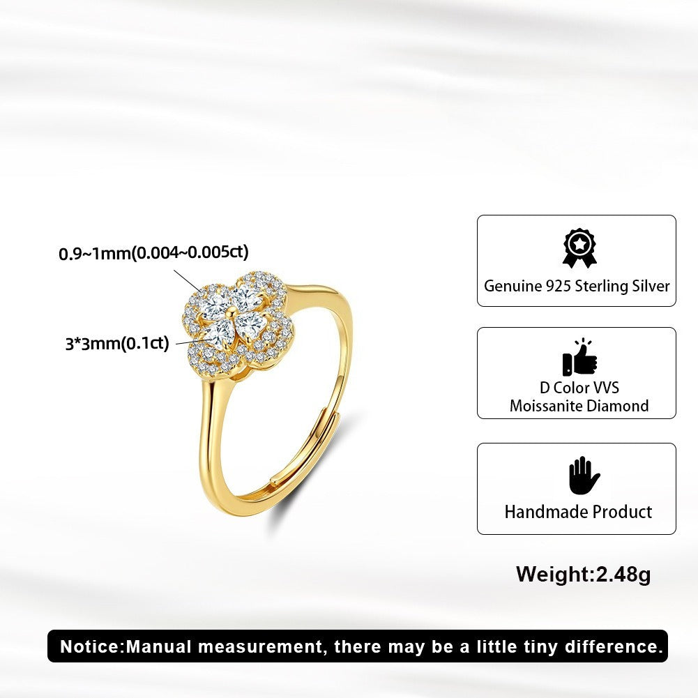 Kemston 925 Sterling Silver Clover Moissanite Ring for Women SMOR18