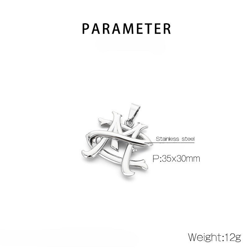 Kemstone Titanium Steel Letter M Pendant Necklace for Men Silver KP117821-KC