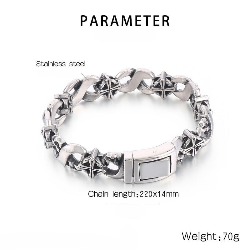 Kemstone Chain Bracelet for Men Titanium Steel Infinity Link Cross Detail Vintage Finish KB162806-KJX