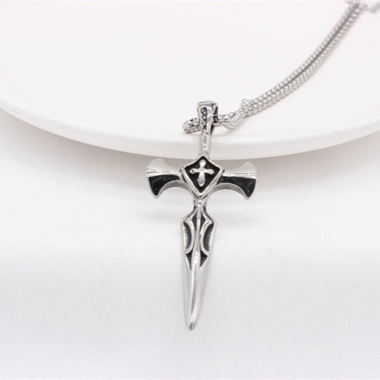 Kemstone Titanium Steel Sword Cross Pendant Necklace for Men P1403